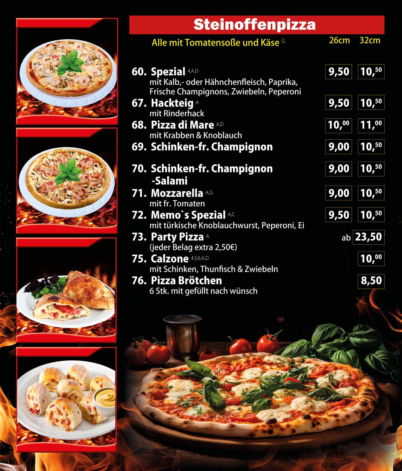 Speisekarte Pizza