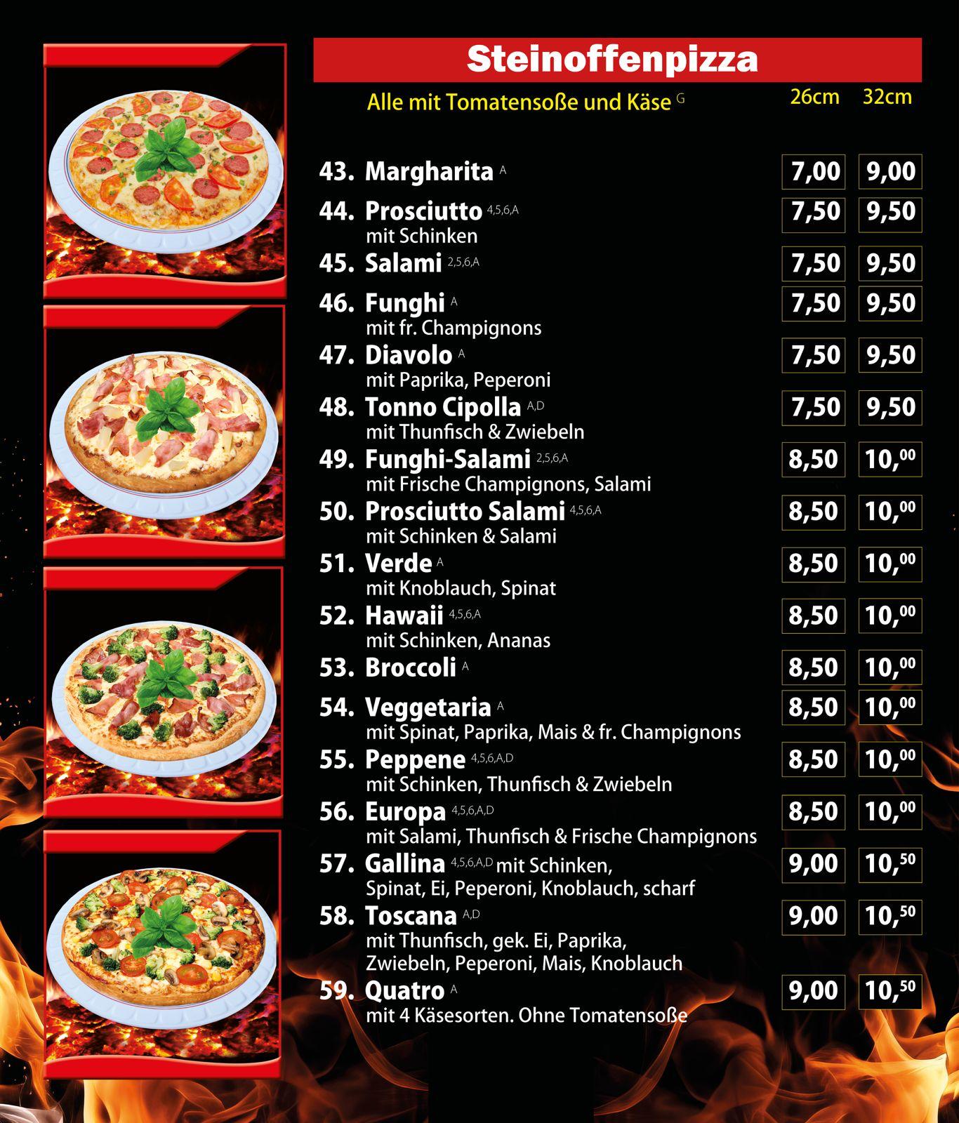 Speisekarte Pizza Teil 2